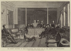 The Recent Elections in Spain, scrutinising the Ballot Box at the Academy of Jurisprudence by Alphonse Adolphe Bichard